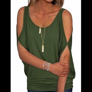 NWT Miselon Cold Shoulder oversized Drape Shirt